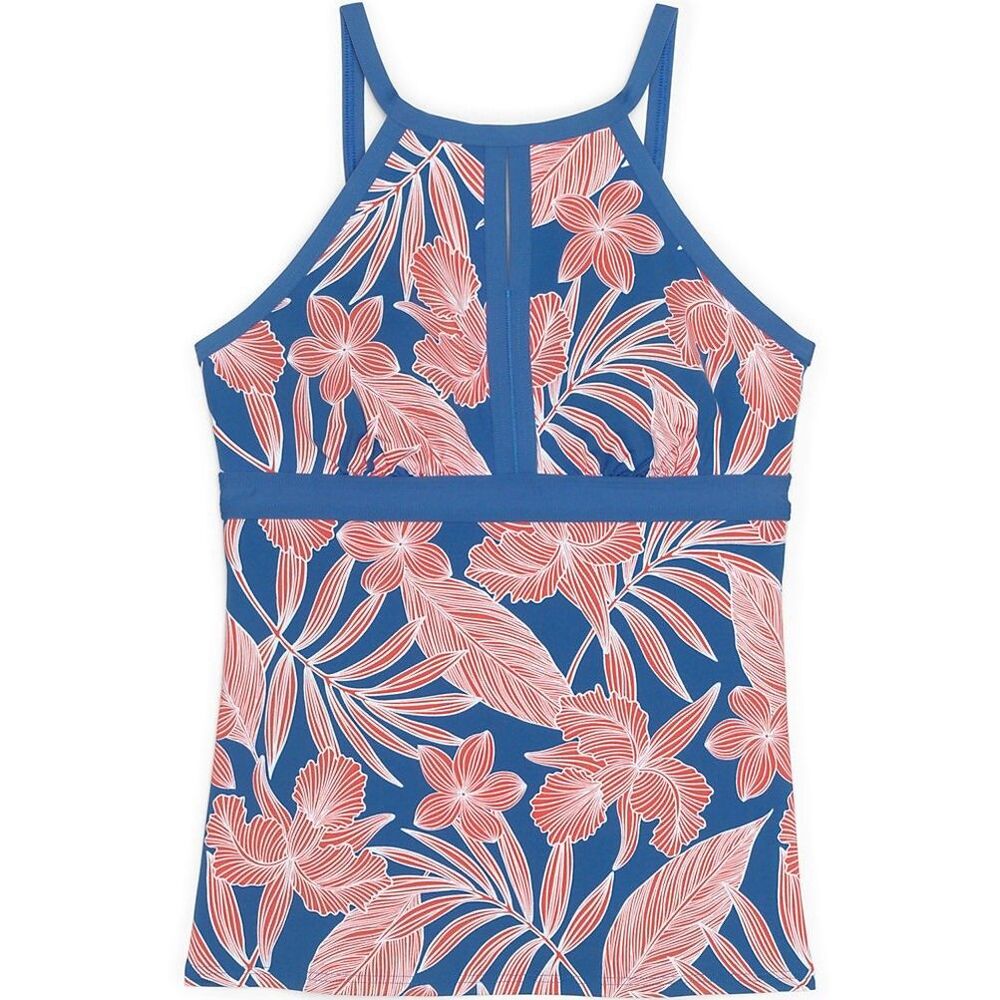 Lands End Chlorine Resistant Keyhole High Neck Floral Swim Top Tankini Size 6 D